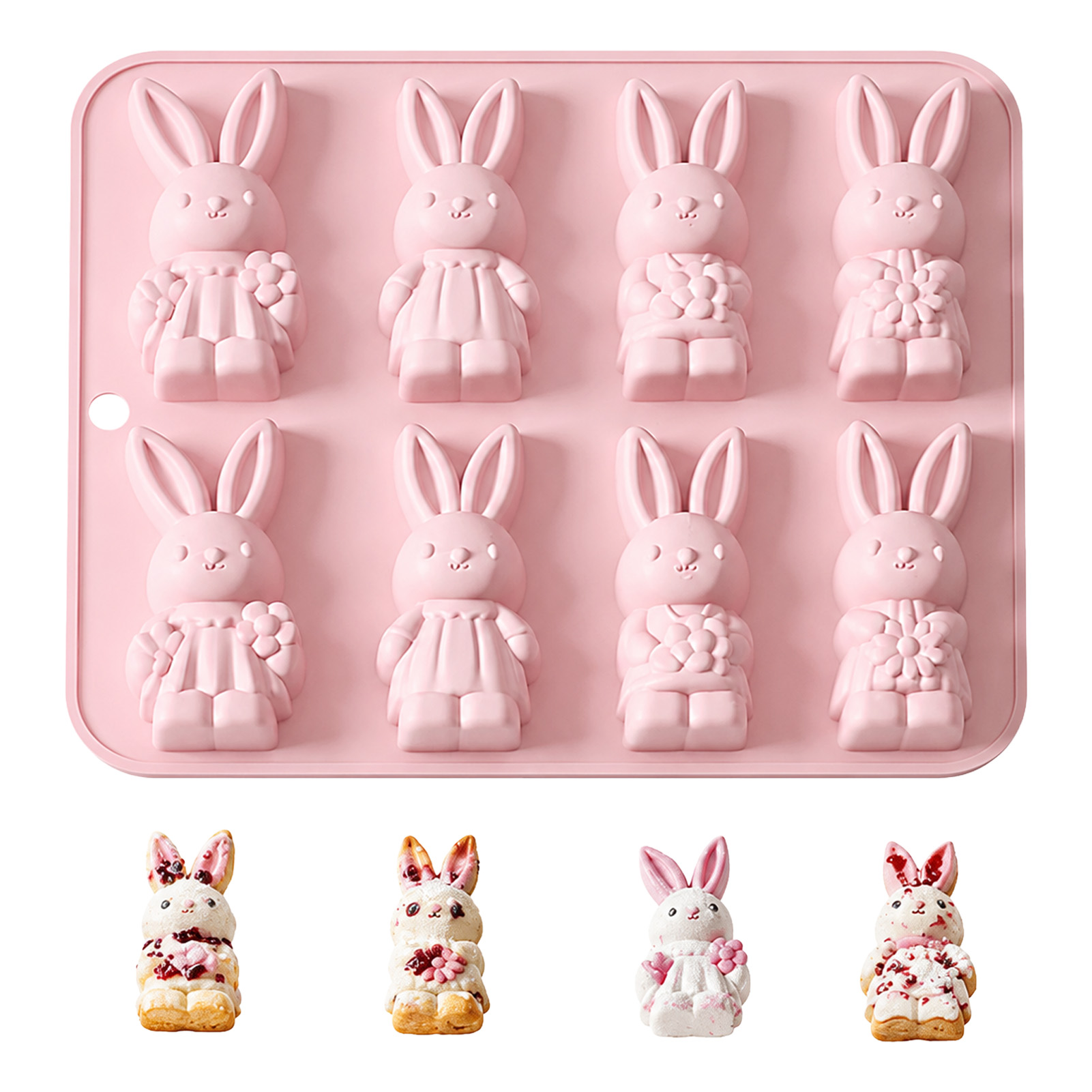Bunny Cake Mold - แม่พิมพ์เค้กมืออาชีพ รูปทรงกระต่าย ถาดช็อกโกแลตมูสสำหรับงานปาร์ตี้อีสเตอร์ อุปกรณ์ทำขนมซิลิโคนเกรดอาหาร ทนทาน