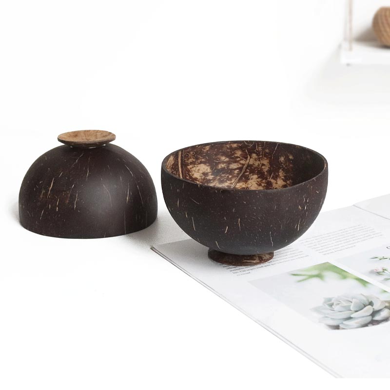 Dim Sum Basket - 1Pcs ธรรมชาติมะพร้าวชามชุดช้อน Shell 12-15ซม.สลัดก๋วยเตี๋ยวข้าวขนมขบเคี้ยวผลไม้ไม้บนโต๊ะอาหารร้านอาหารห้องครัว