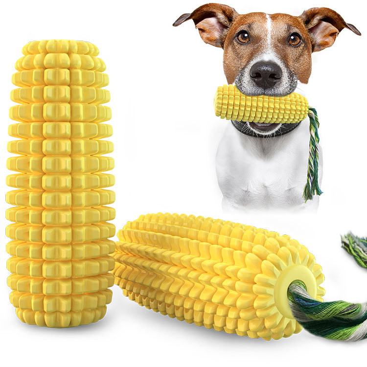 Corn Dog Stick - ของเล่นยางรูปข้าวโพดยอดนิยม ทนทาน ป้องกันการกัด มีช่องระบายเสียง ของเล่นแท่งสำหรับลูกสุนัข ของเล่นเชือกกัดแทะสำหรับสุนัข