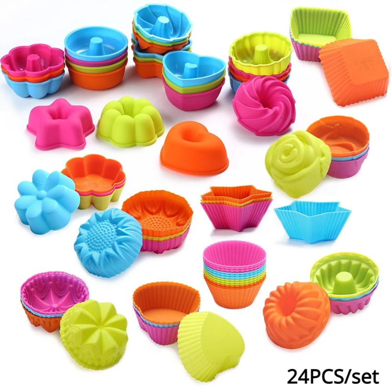 Donut Mold Silicone - ถ้วยมัฟฟินซิลิโคน 24 ชิ้น ถ้วยเค้ก ถ้วยมัฟฟิน แผ่นรองอบโดนัท