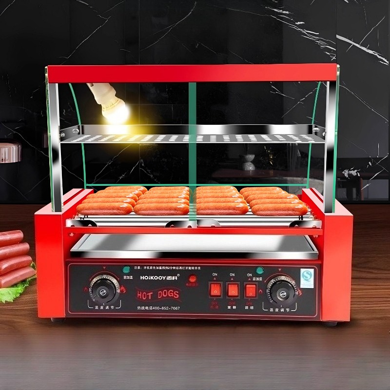 Hot Dog Press - เครื่องย่างไส้กรอกแบบ 7 หลอด 1050 วัตต์ ควบคุมอุณหภูมิได้สองระดับ
