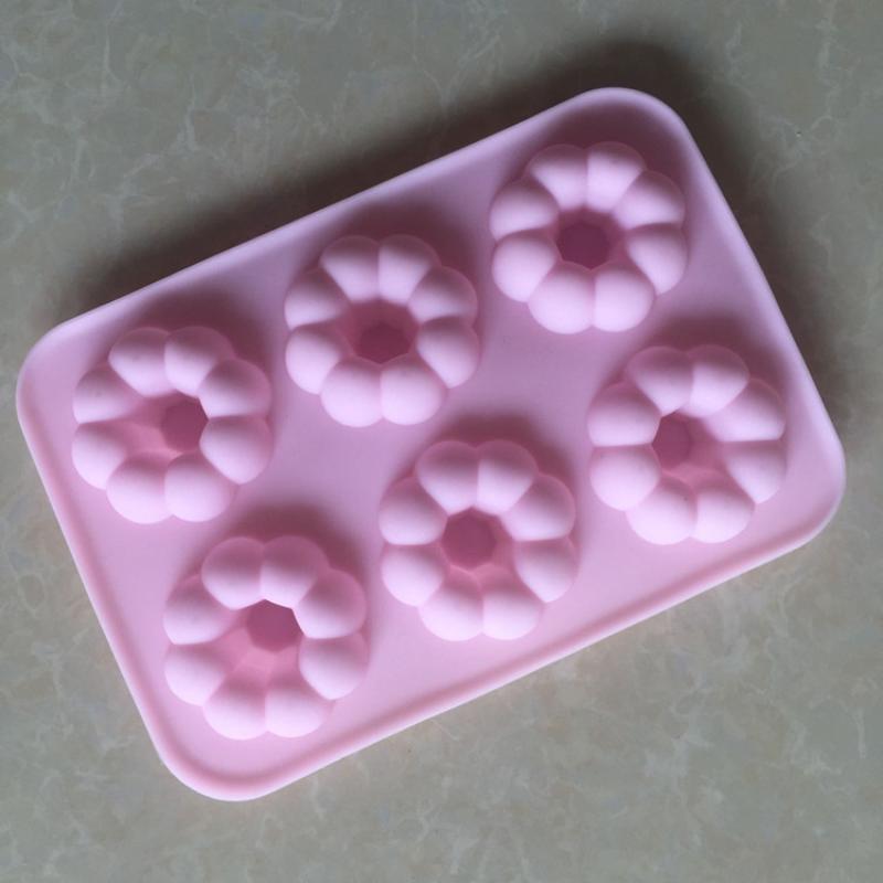 Donut Mold Silicone - แม่พิมพ์โดนัทซิลิโคน 6 ช่อง รูปทรงดอกไม้ เกรดอาหาร สำหรับทำช็อกโกแลต