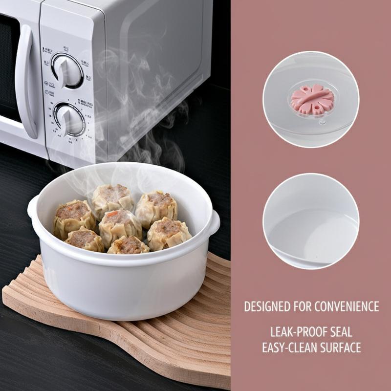 Bao Steamer Bamboo - กล่องอุ่นอาหารในไมโครเวฟ พร้อมฝาปิด สำหรับนึ่งข้าว ซุป และอาหารอื่นๆ ภาชนะสำหรับนึ่งขนมปัง